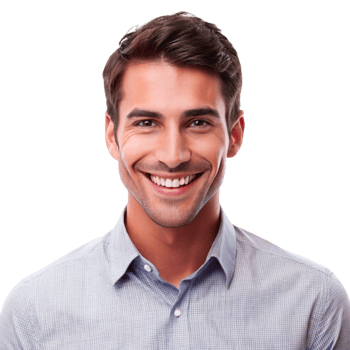 Cheerful man standing with arms crossed, showing a genuine smile and contentment, exuding confidence and positivity png