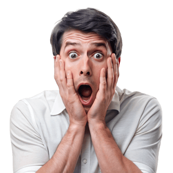 Shocked and scared man with hands on his face, reacting to something terrifying, with wide eyed and open mouthed fear png