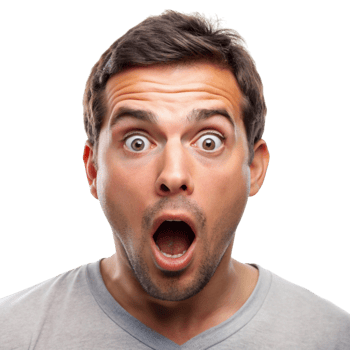 Shocked young man with wide eyes and open mouth, expressing disbelief and surprise in a close up portrait png