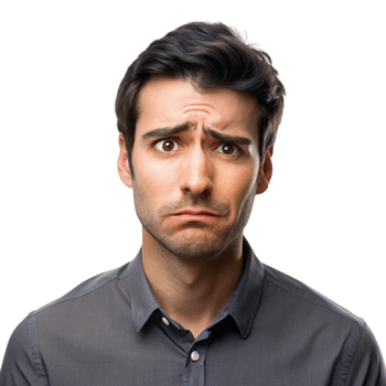 Skeptical man looking directly at the camera, expressing doubt and concern with a furrowed brow and uncertain gaze png