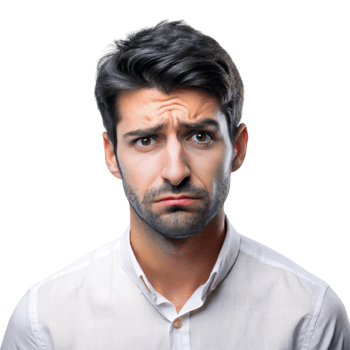 Unsure and doubtful young man, furrowing his brow, showing hesitation and confusion in a straightforward portrait png