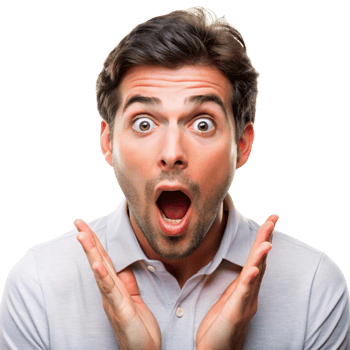 Shocked young man with wide eyes and open mouth, expressing surprise and astonishment in a close up portrait png