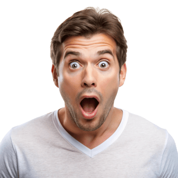 Surprised man looking directly at the camera, with a stunned facial expression, hands raised to his face png