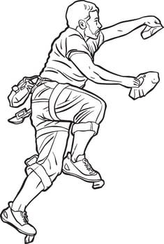 man Indoor Rock Climbing sport outline vector
