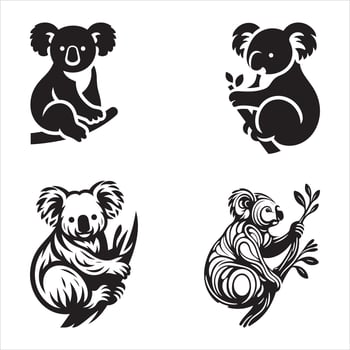 Adorable and Detailed Koala Silhouette Illustrations for Wildlife and Nature-Themed Design Projects vector