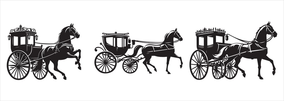 Three horse drawn carriages vector