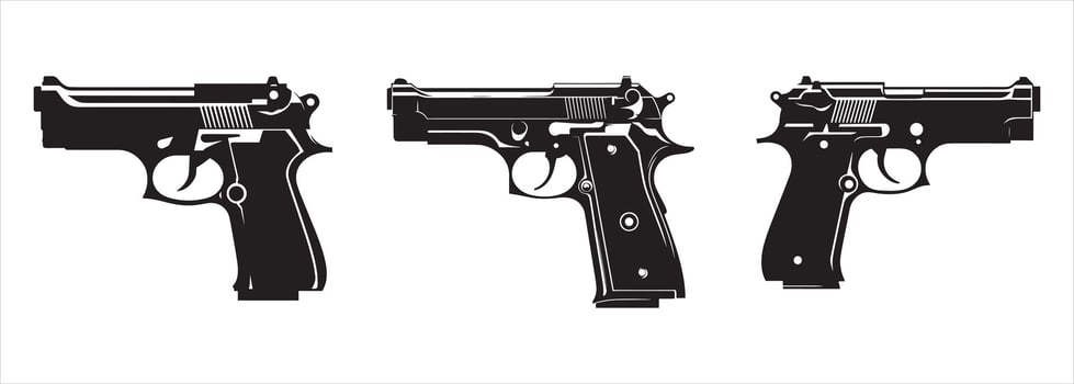 Black Pistol Silhouette Set Handgun Firearm Collection for Security, Military, Law Enforcement, or Weapon Design Use vector
