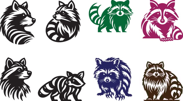 Various raccoons and other animals vector
