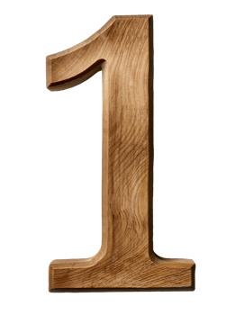 wooden number 1 sculpture carved from natural wood in clean classic style on isolated background png