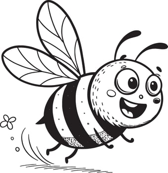 A cartoon bee flying with a flower in its mouth vector