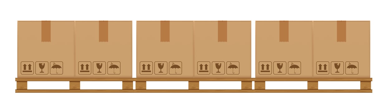 crate boxes on wooded pallet, wood pallet with cardboard box in factory warehouse storage, flat style warehouse cardboard parcel boxes stack, packaging cargo, 3d boxes brown isolated on white vector