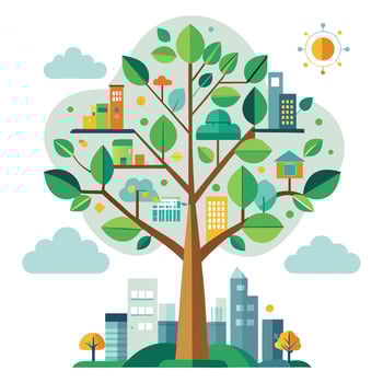 Urban Tree Buildings in Flat Style vector