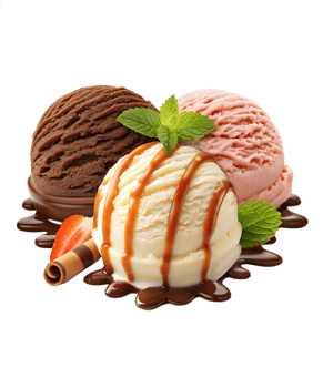 Indulgent Scoops Chocolate, Vanilla, and Caramel Fantasy png