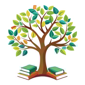 Creative illustration of a tree where books form its vibrant foliage vector
