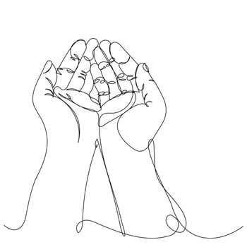 Praying Hands line art. Religion praying hands isolated on white background. vector