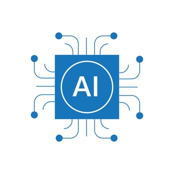 Blue Artificial intelligence AI processor chip icon. vector