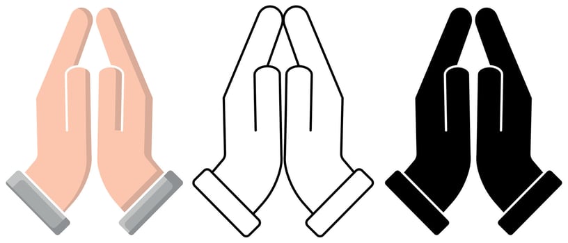 Hands together in a praying gesture, religion or worship element isolated on a white background vector
