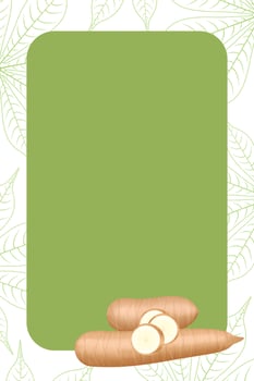 banner frame of cassava blank, copy space, cassava cut slice for tapioca flour industry or ethanol, pile yucca cassava tuber on banner frame vector