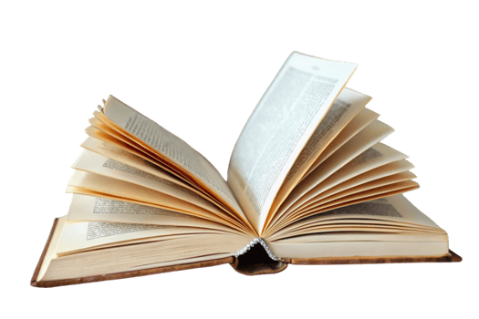 Open book with pages spread surrounded by colorful flowers on a table symbolizing knowledge and tranquility png