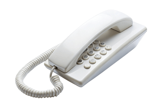 Classic beige corded telephone with rotary dial and coiled cable isolated on Transparent Background png