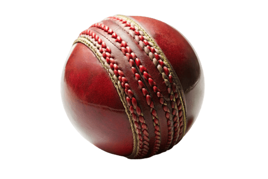 Professional cricket ball isolated on white displaying red leather and detailed hand stitched seam for sports design png