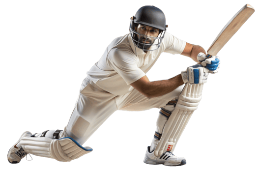 Professional cricket player in batting stance, showcasing focus and athletic form on Transparent Background png