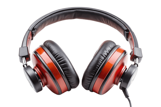 High quality over ear headphones with red and black design isolated on Transparent Background, perfect for music and audio concepts png