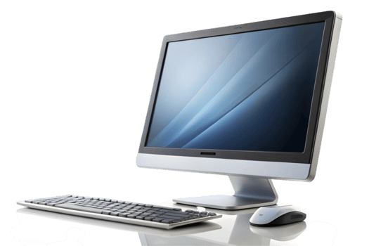 Blank screen laptop and computer monitor with keyboard and mouse, representing digital tools and modern workspace essentials png