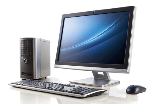 Silver laptop and desktop computer setup on a Transparent Background, showcasing minimalistic tech and productivity equipment png
