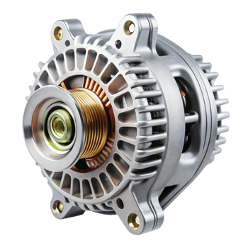Detailed view of an alternator part with metal casing, displayed against a Transparent Background for automotive usage png