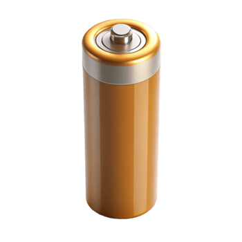 cylindrical battery with gold finish on Transparent Background for power and energy applications png