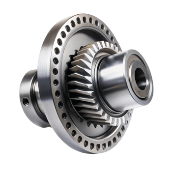 Automotive differential component showcasing detailed machining and polished metal surface. png