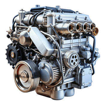 modern car engine with multiple components and metallic finishes on a Transparent Background png
