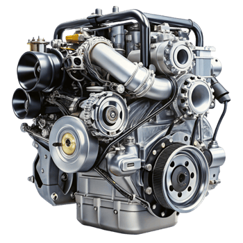 automobile engine showing intricate parts and engineering design isolated on a clean white surface png