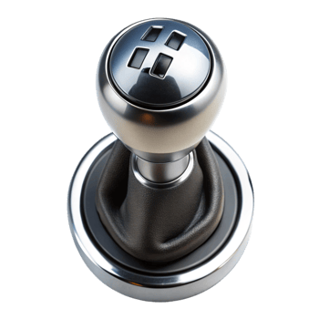 High quality gear shifter with chrome finish and leather boot suitable for car interior customization png