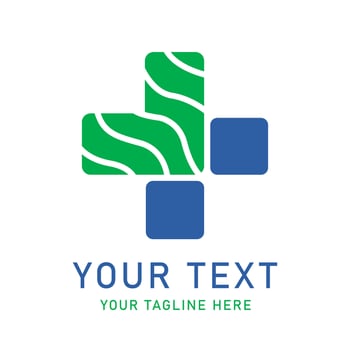 Abstract Medical Cross Graphic, Green Wave and Blue Squares Plus Symbol for Healthcare Clinic Hospital Medicine Pharmacy Modern Design vector