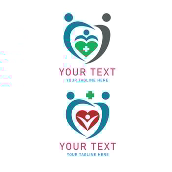 Medical Family Heart Graphic Set, Abstract People Care Symbol with Plus Sign for Health Community Support Love Wellness Clinic vector