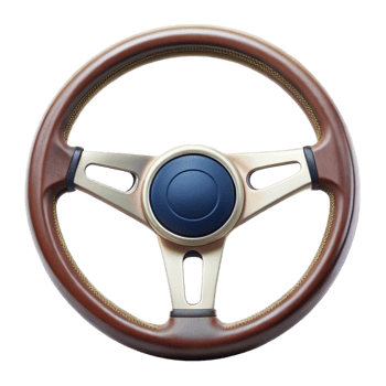 Elegant vehicle steering wheel with wood finish and modern design perfect for driving control and comfort png