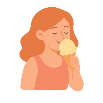 Happy girl in summer outfit enjoying ice cream on a hot sunny day by the beach. vector