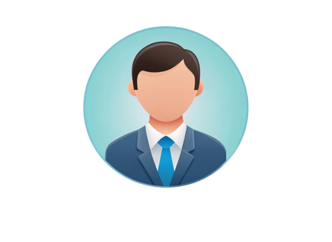 Minimalist avatar icon of a man in a business suit, with a blue tie on a clean Transparent Background, ideal for profile use png