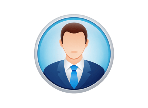 Professional avatar icon featuring a man in a suit with a blue tie, framed in a circular design on a Transparent Background png