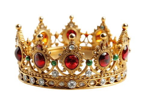 Ornate royal crown embellished with vibrant gemstones and diamonds symbolizing luxury royalty png