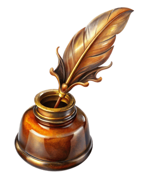 Historic Writer Set Quill and Ink Bottle png
