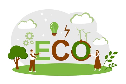 The concept of green energy, nature conservation and environmental problems. Man, Woman, Tree, Lightning, Light Bulb vector