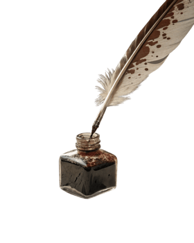 Antique Ink Bottle and Feather Pen on Transparent Background png