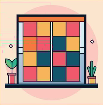 Colorful Geometric Pattern With Potted Plants Illustration Modern Design vector