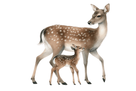deer family Watercolor illustration png