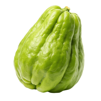 Vibrant green chayote, also known as vegetable pear, standing against a plain Transparent Background for a crisp visual png