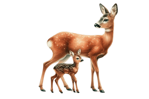 Watercolor illustration of deer family png
