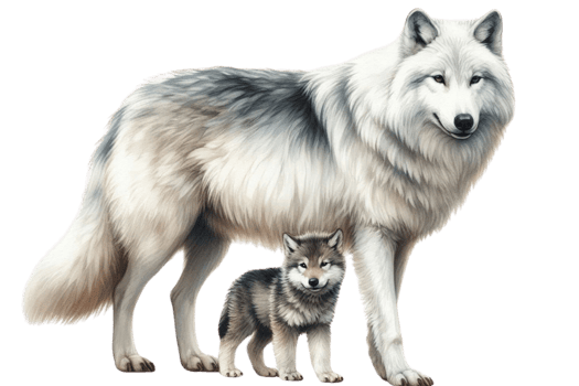 An illustration of a wolf and her cub png
